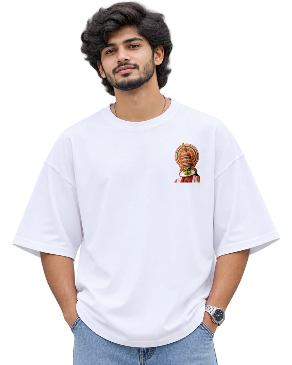Pacha Vesham Men's Oversized Tee in White – alternate view