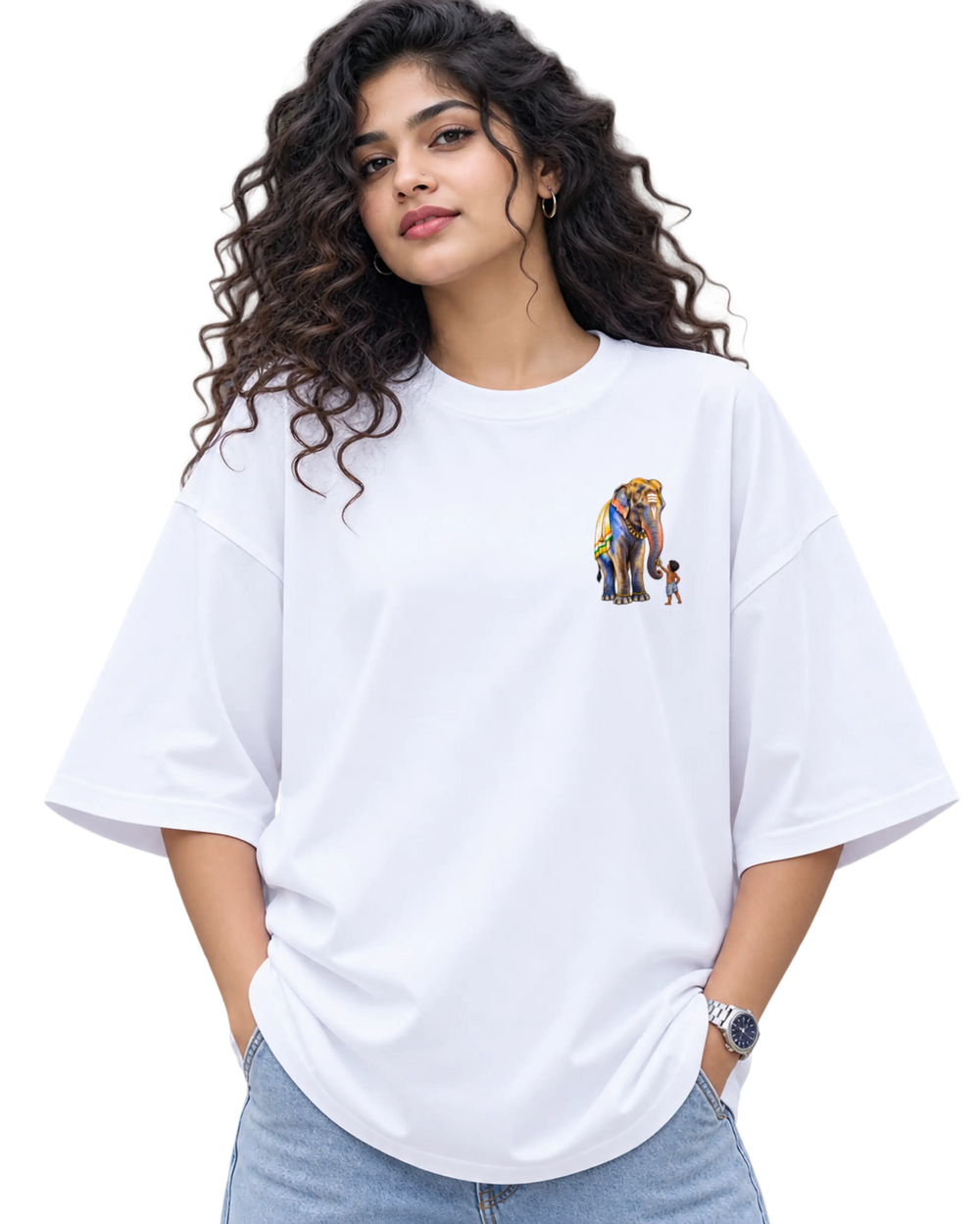Aana & Kutty Women's Oversized Tee in White – alternate view