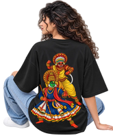 Theyyam Meets Kathakali Women's Oversized Tee in Black
