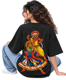 Theyyam Meets Kathakali Women's Oversized Tee in Black