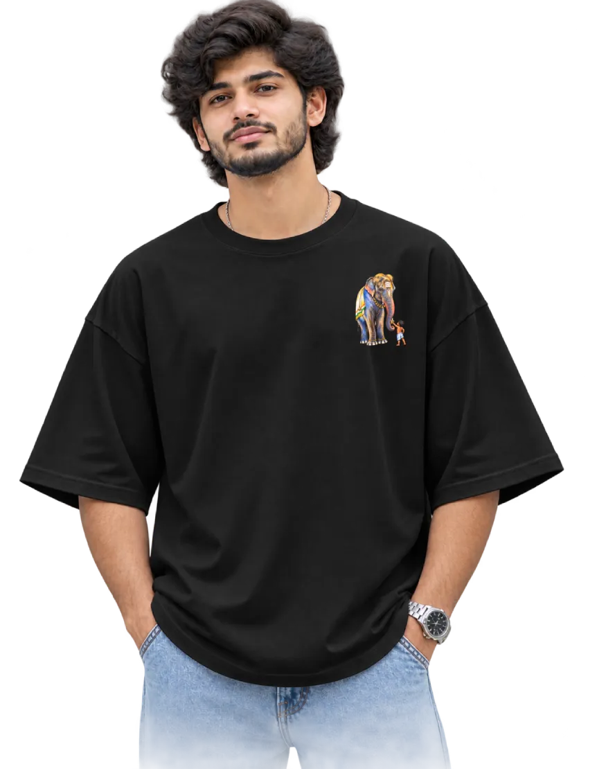 Aana & Kutty Men's Oversized Tee in Black – alternate view