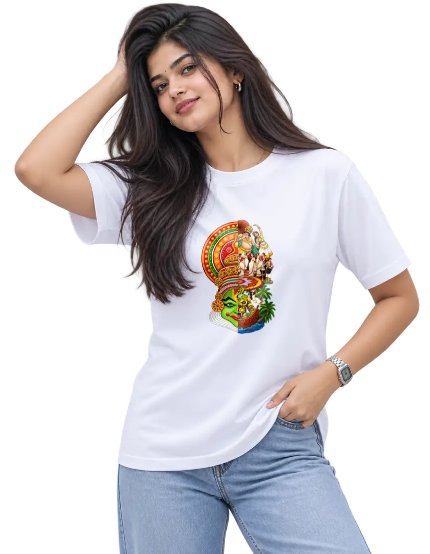 Onam Katha Women's Round Neck Tee in White