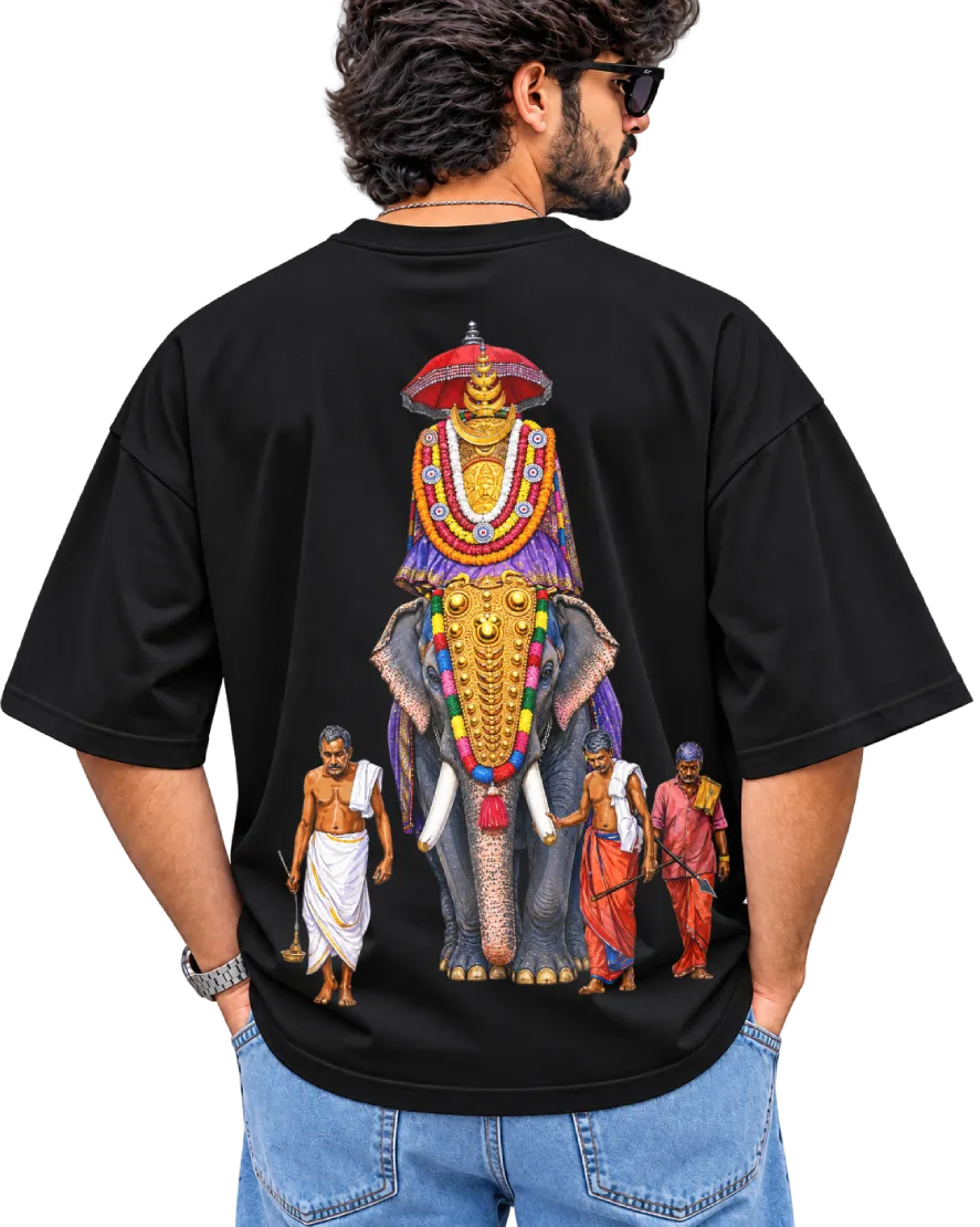 Gajarajan Men's Oversized Tee in Black