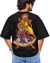 Theyyam Meets Kathakali Men's Oversized Tee in Black