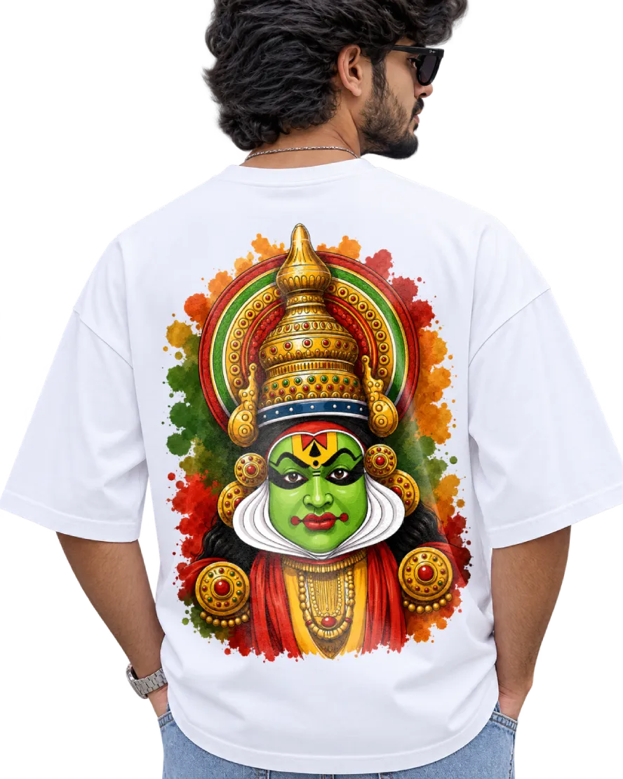 Kathakali Splash Men's Oversized Tee in White