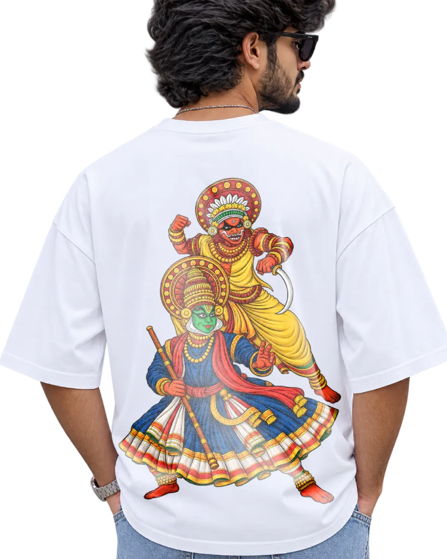 Theyyam Meets Kathakali Men's Oversized Tee in White