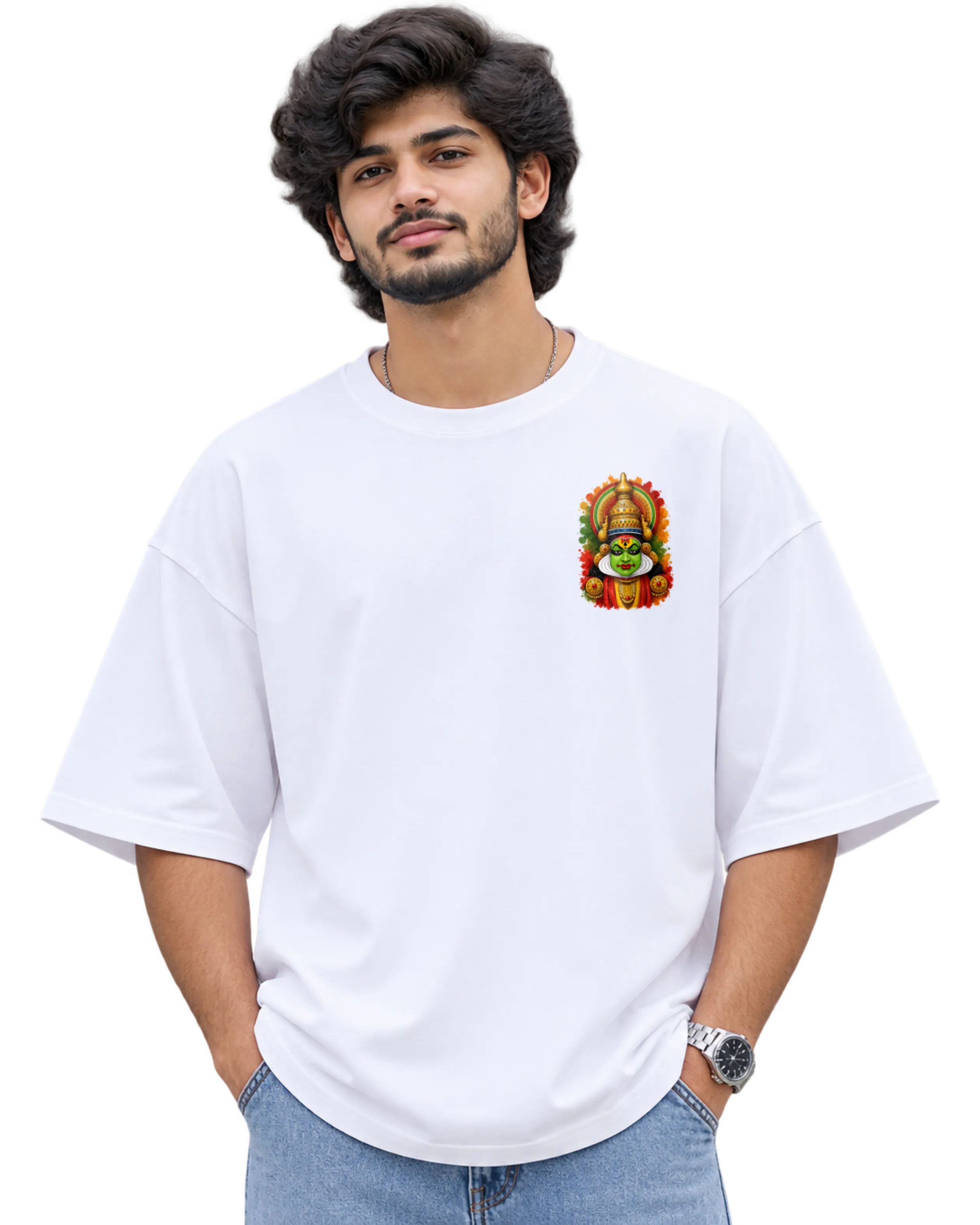 Kathakali Splash Men's Oversized Tee in White – alternate view