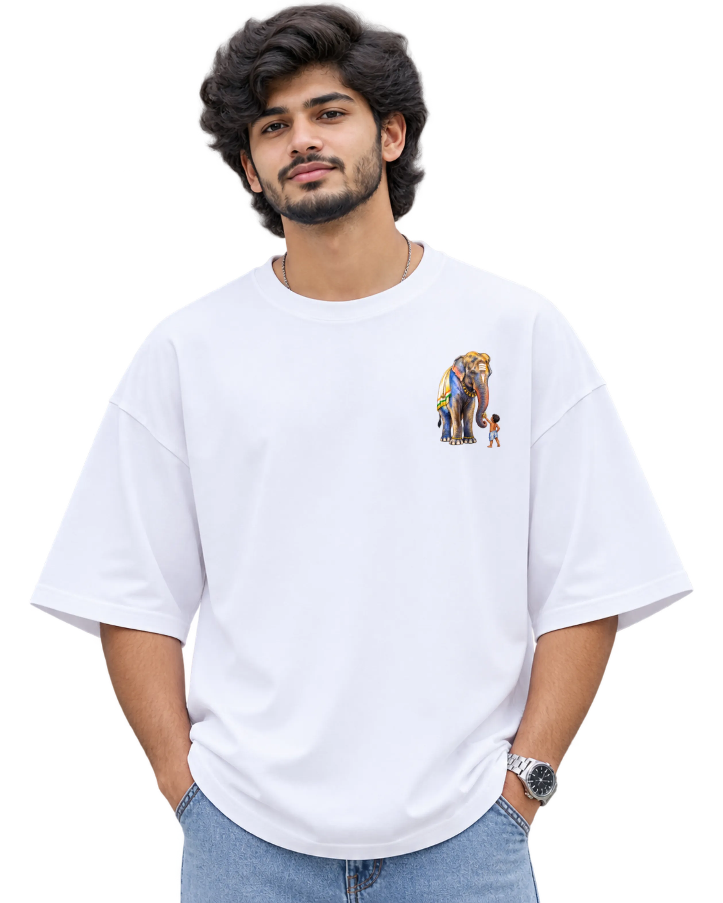 Aana & Kutty Men's Oversized Tee in White – alternate view