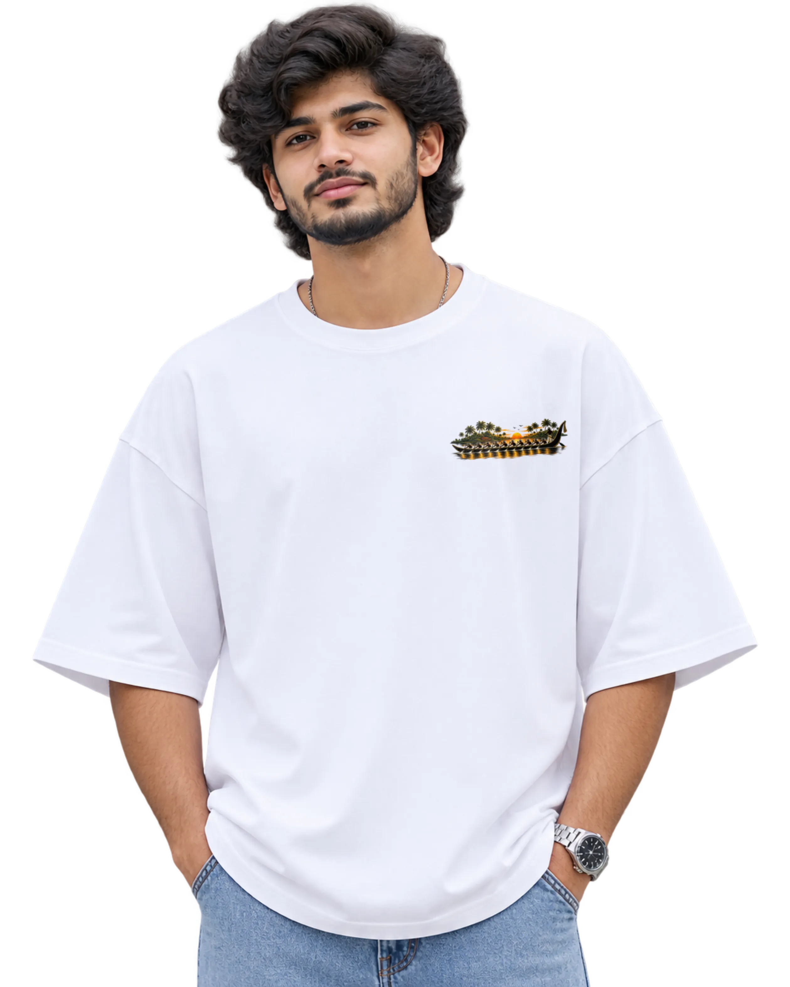 Vallam Kali Men's Oversized Tee in White – alternate view