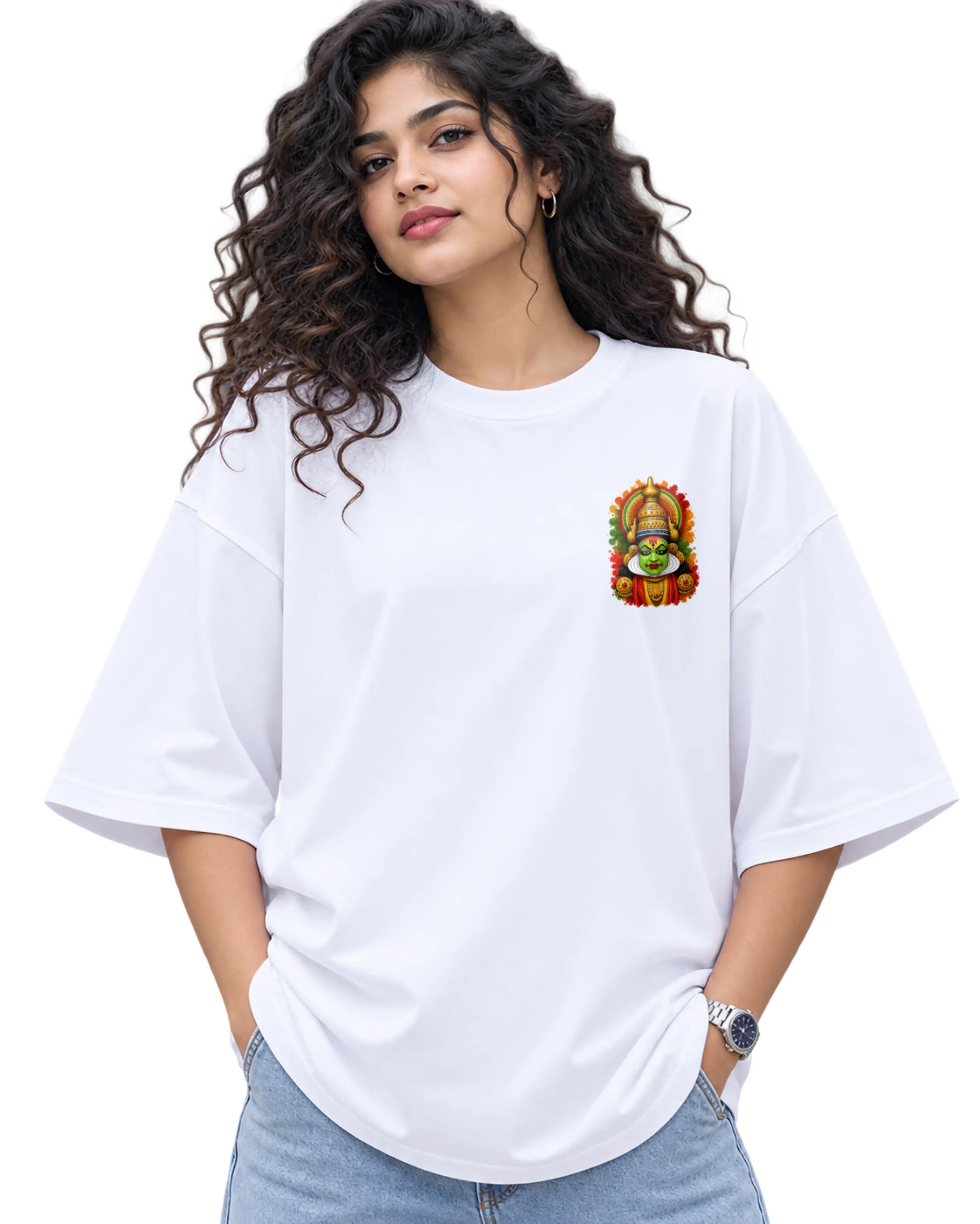 Kathakali Splash Women's Oversized Tee in White – alternate view
