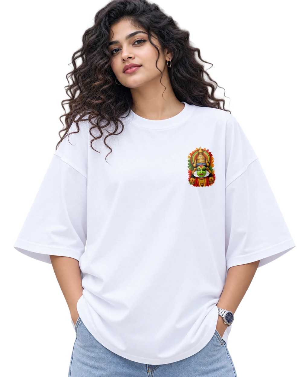 Kathakali Splash Women's Oversized Tee in White – alternate view