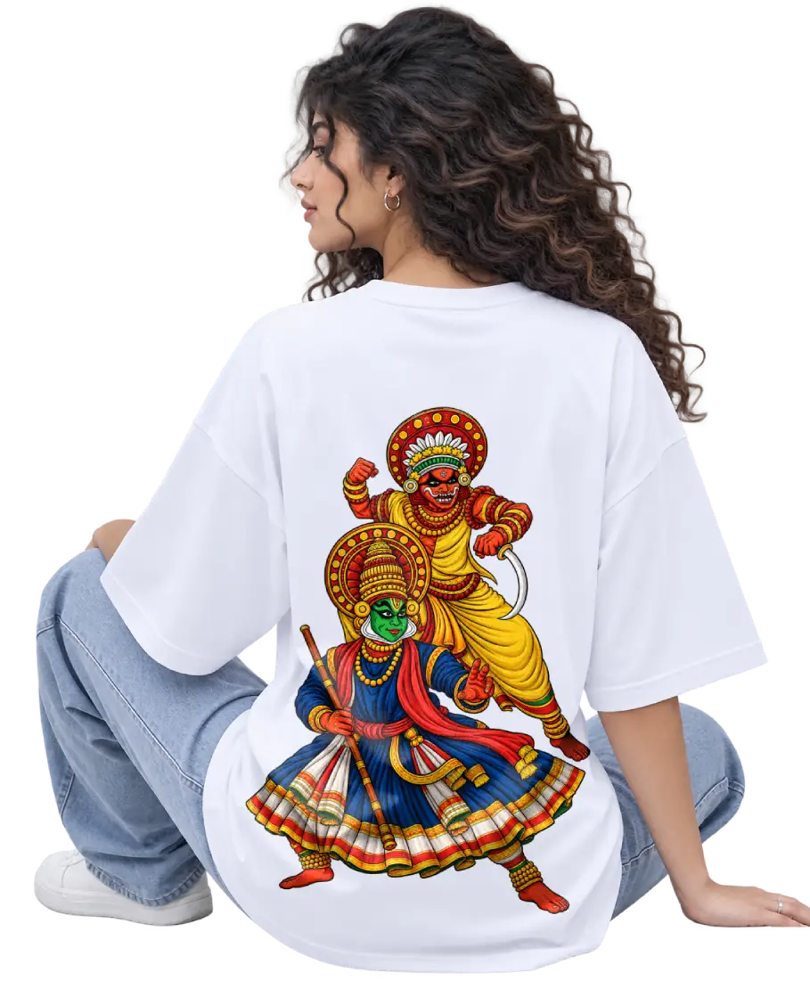 Theyyam Meets Kathakali Women's Oversized Tee in White
