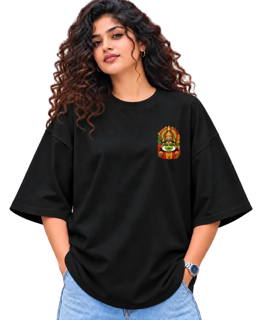 Kathakali Splash Women's Oversized Tee in Black – alternate view