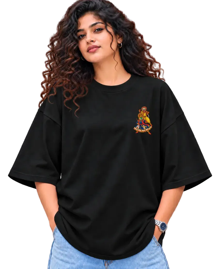 Theyyam Meets Kathakali Women's Oversized Tee in Black – alternate view