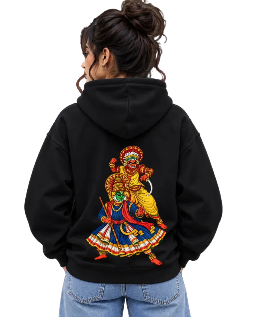 Theyyam Meets Kathakali Women's Hoodie in Black