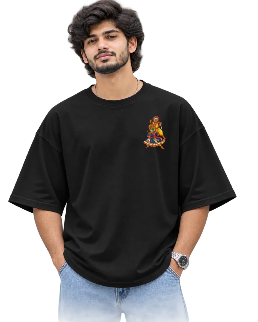 Theyyam Meets Kathakali Men's Oversized Tee in Black – alternate view