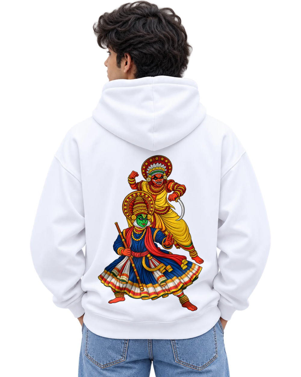 Theyyam Meets Kathakali Men's Hoodie in White
