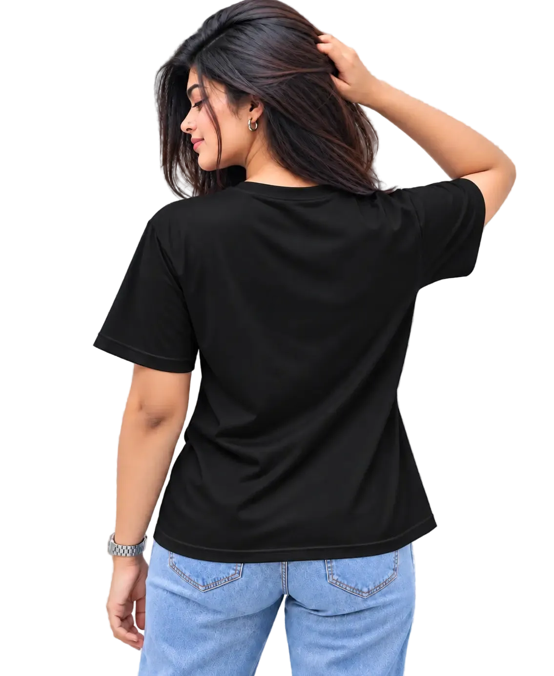 Women's Round Neck Tee in Black – alternate view