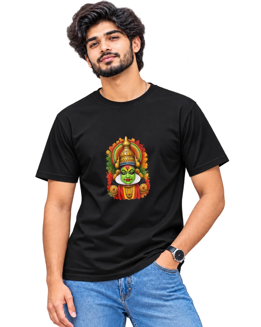 Kathakali Splash Men's Round Neck Tee in Black