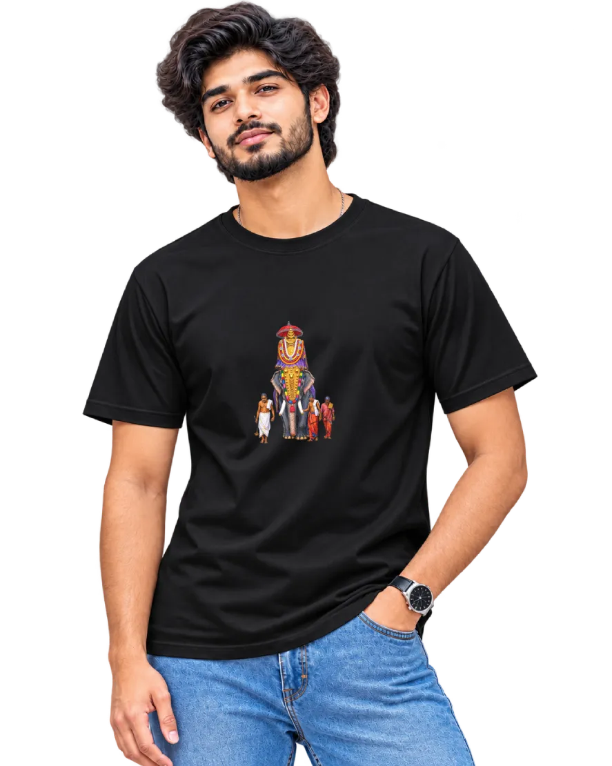 Gajarajan Men's Round Neck Tee in Black