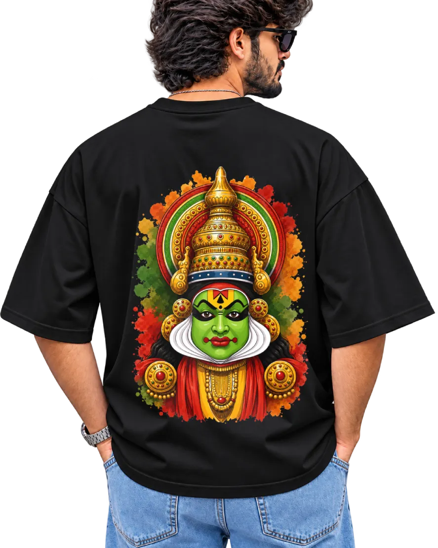 Kathakali Splash Men's Oversized Tee in Black