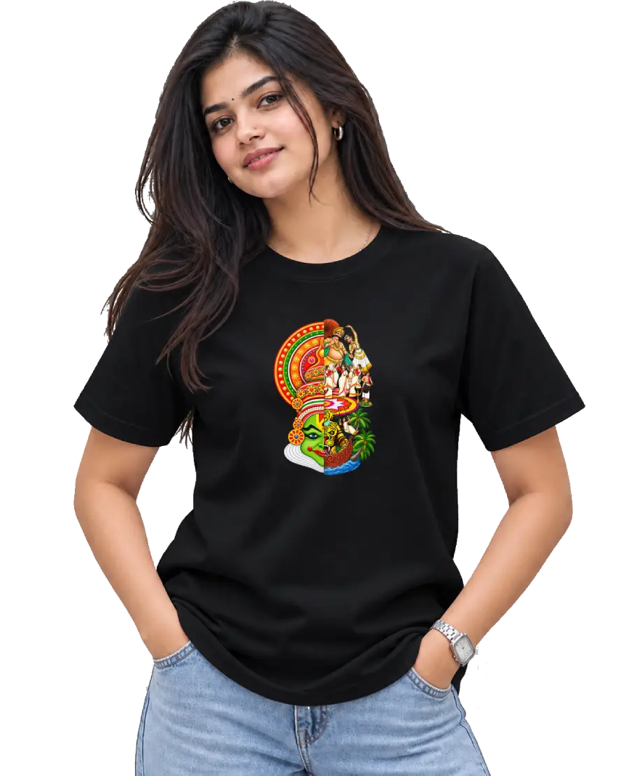 Onam Katha Women's Round Neck Tee in Black