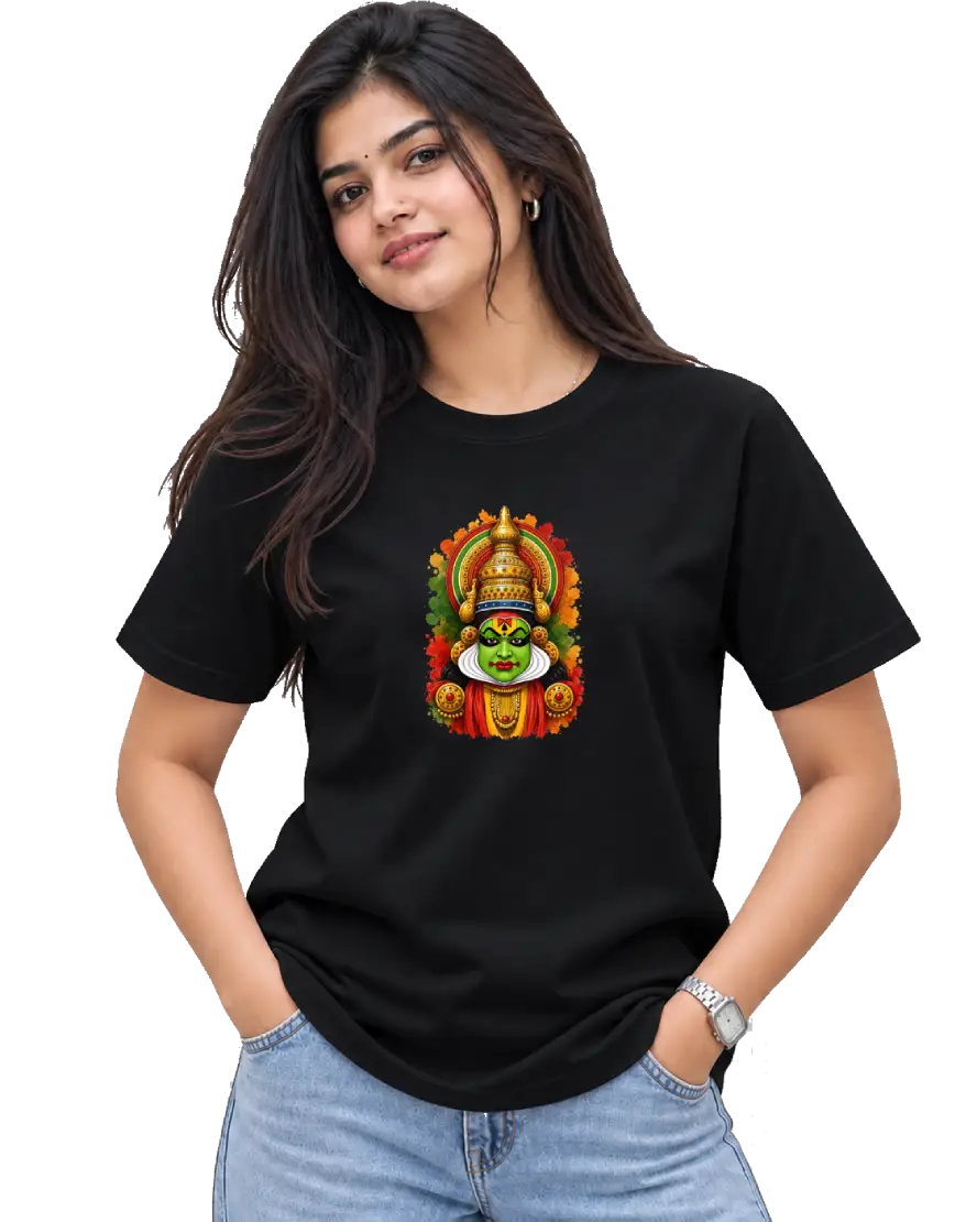 Kathakali Splash Women's Round Neck Tee in Black