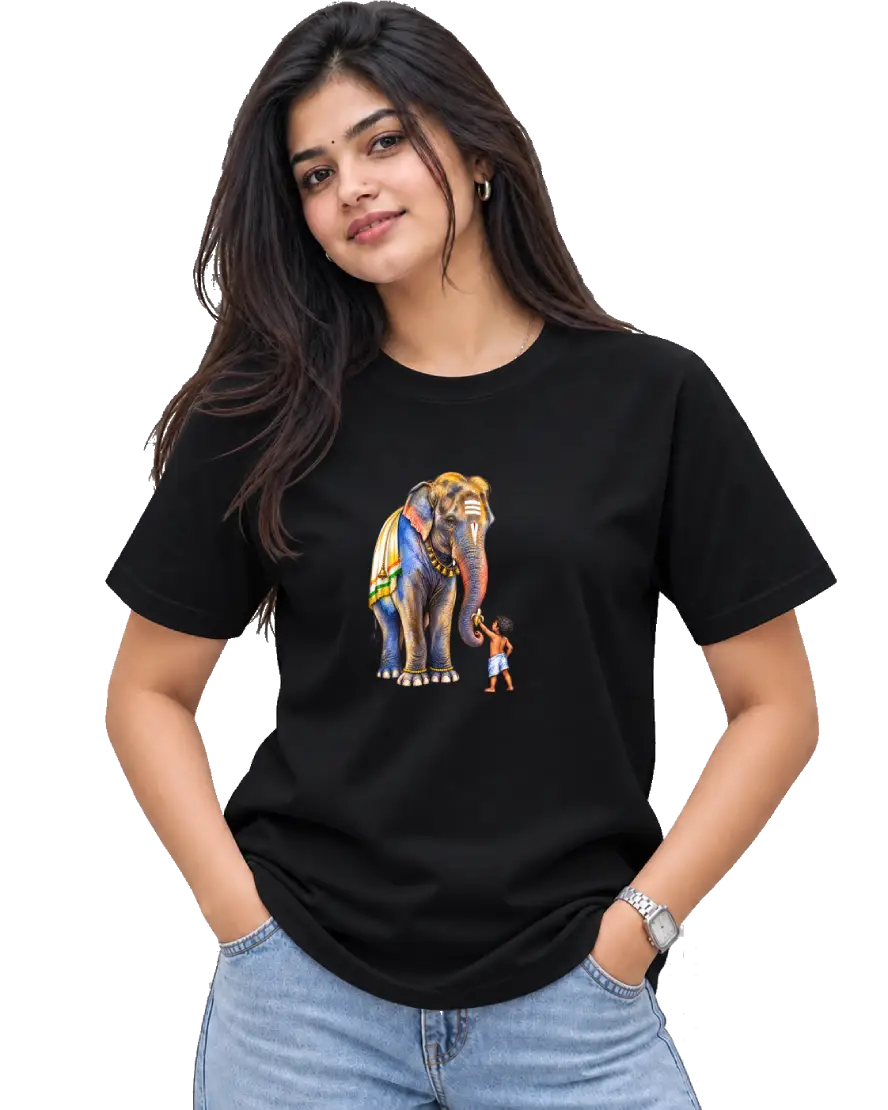 Aana & Kutty Women's Round Neck Tee in Black